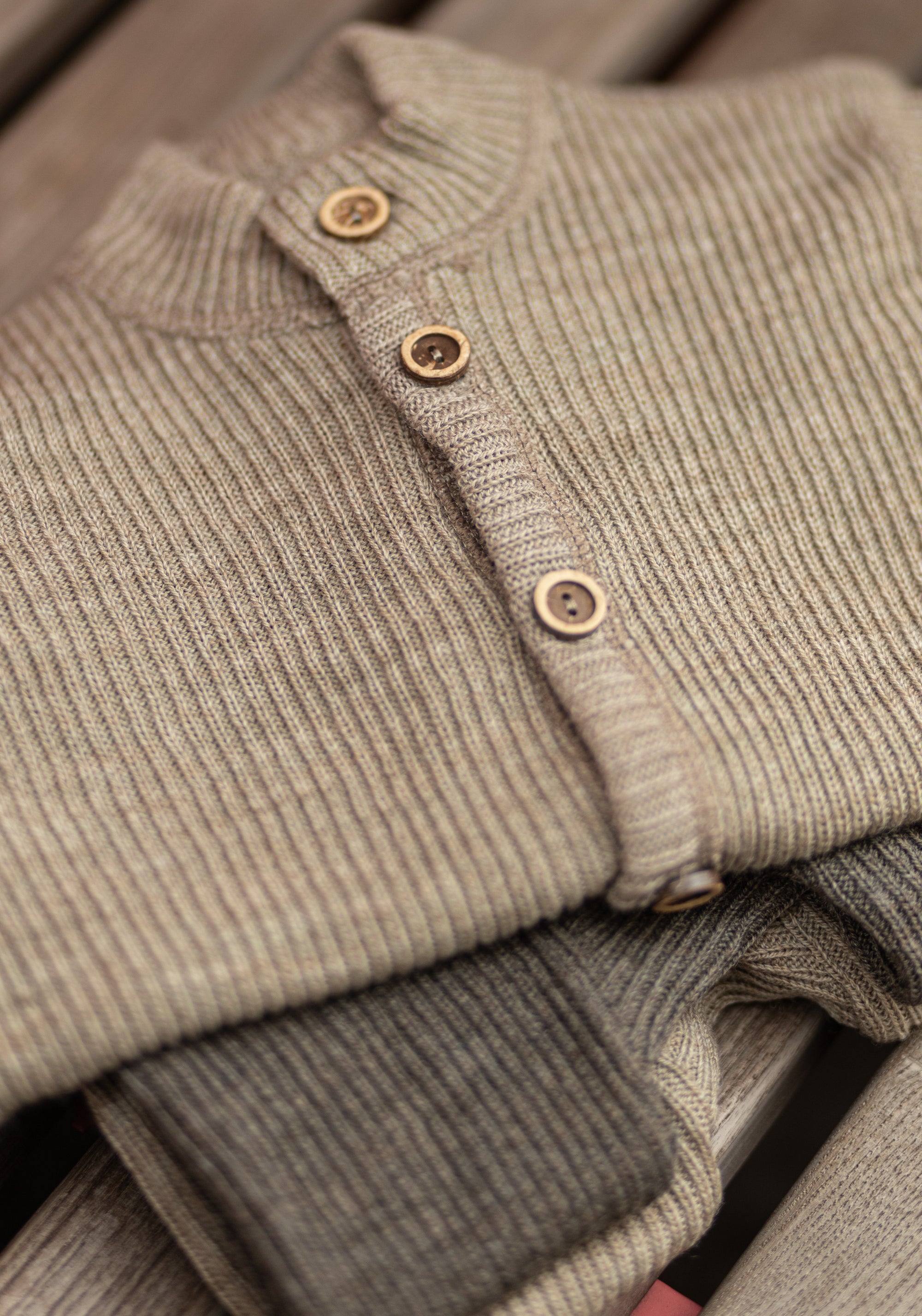 Cardigan din lână merinos - Rib Beige Melange
