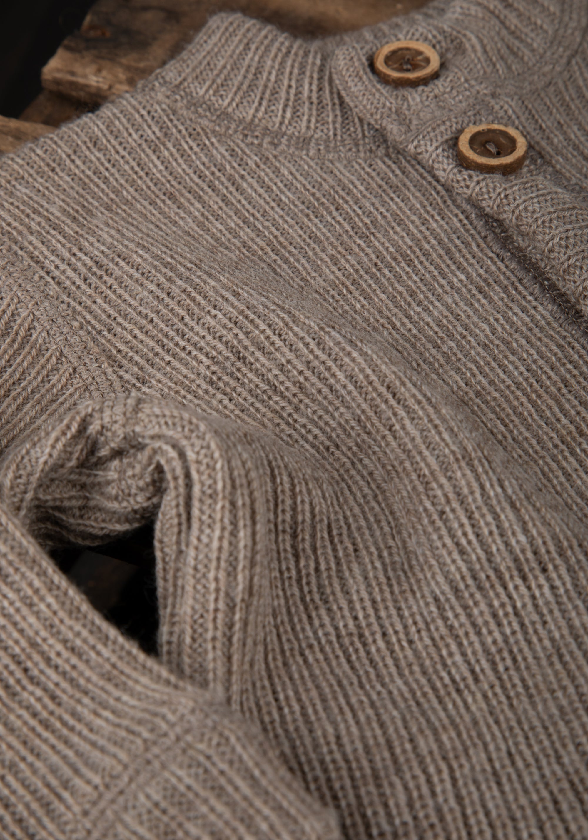 Cardigan din lână merinos - Rib Beige Melange
