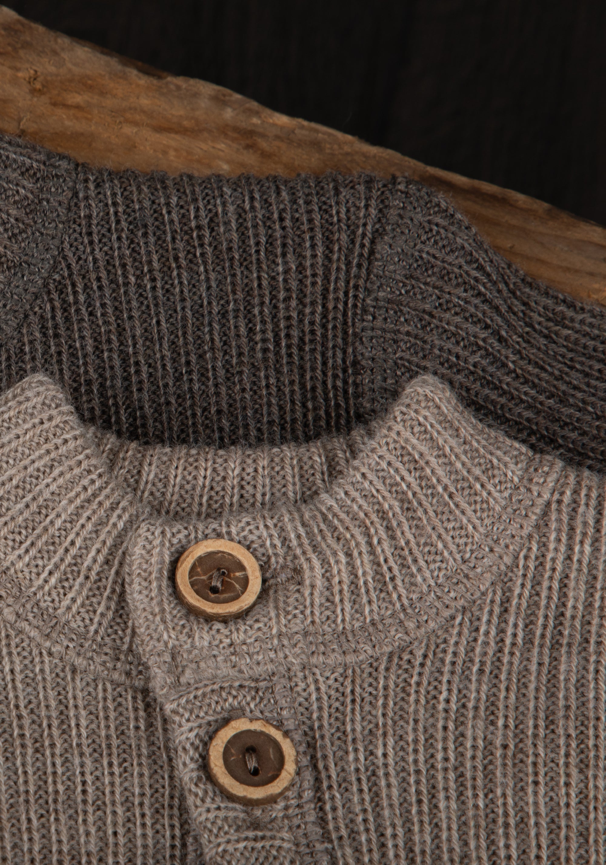 Cardigan din lână merinos - Rib Beige Melange