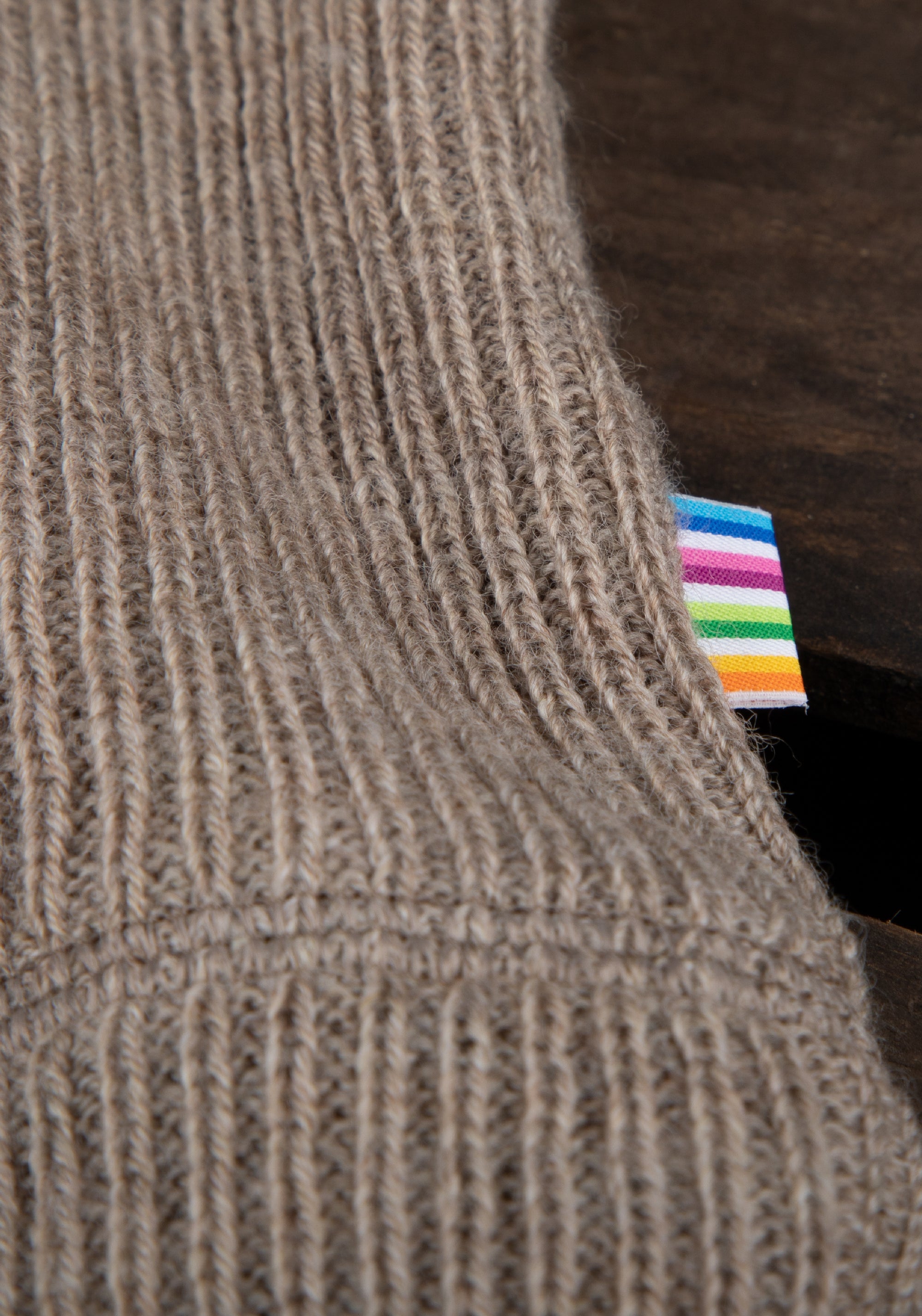 Cardigan din lână merinos - Rib Beige Melange