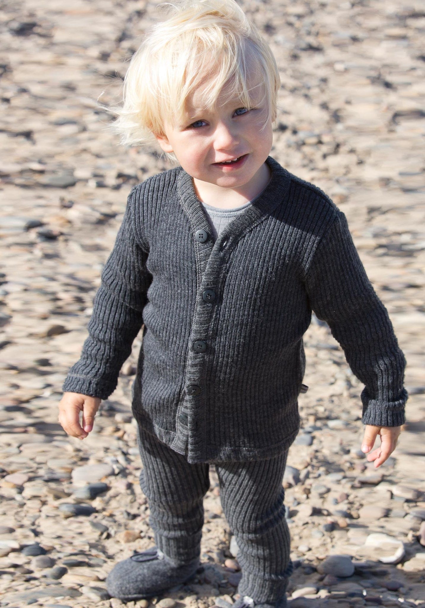 Cardigan lână merinos - Rib Grey Joha HipHip.ro
