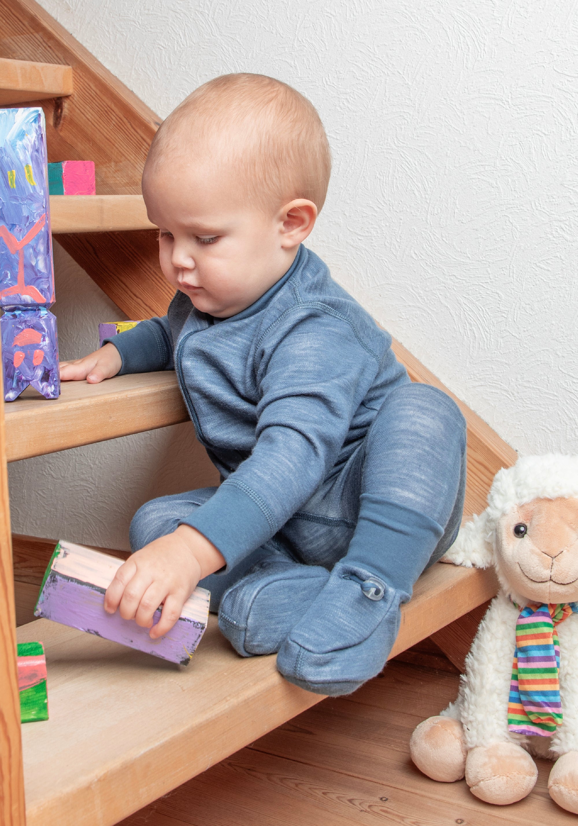 Botoșei dublați cu stopper anti-alunecare din lână merinos și bambus - Propeller Dark Denim