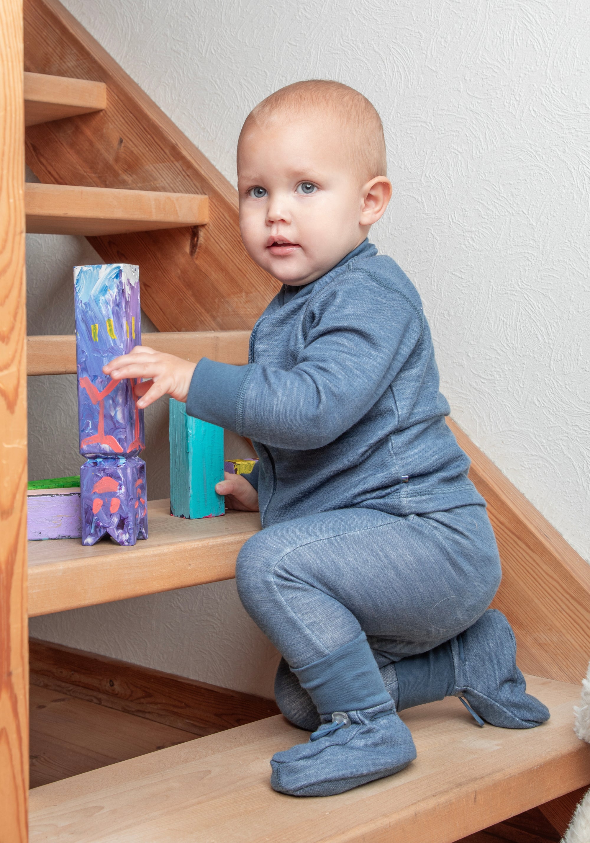 Colanți din lână merinos și bambus - Propeller Dark Denim