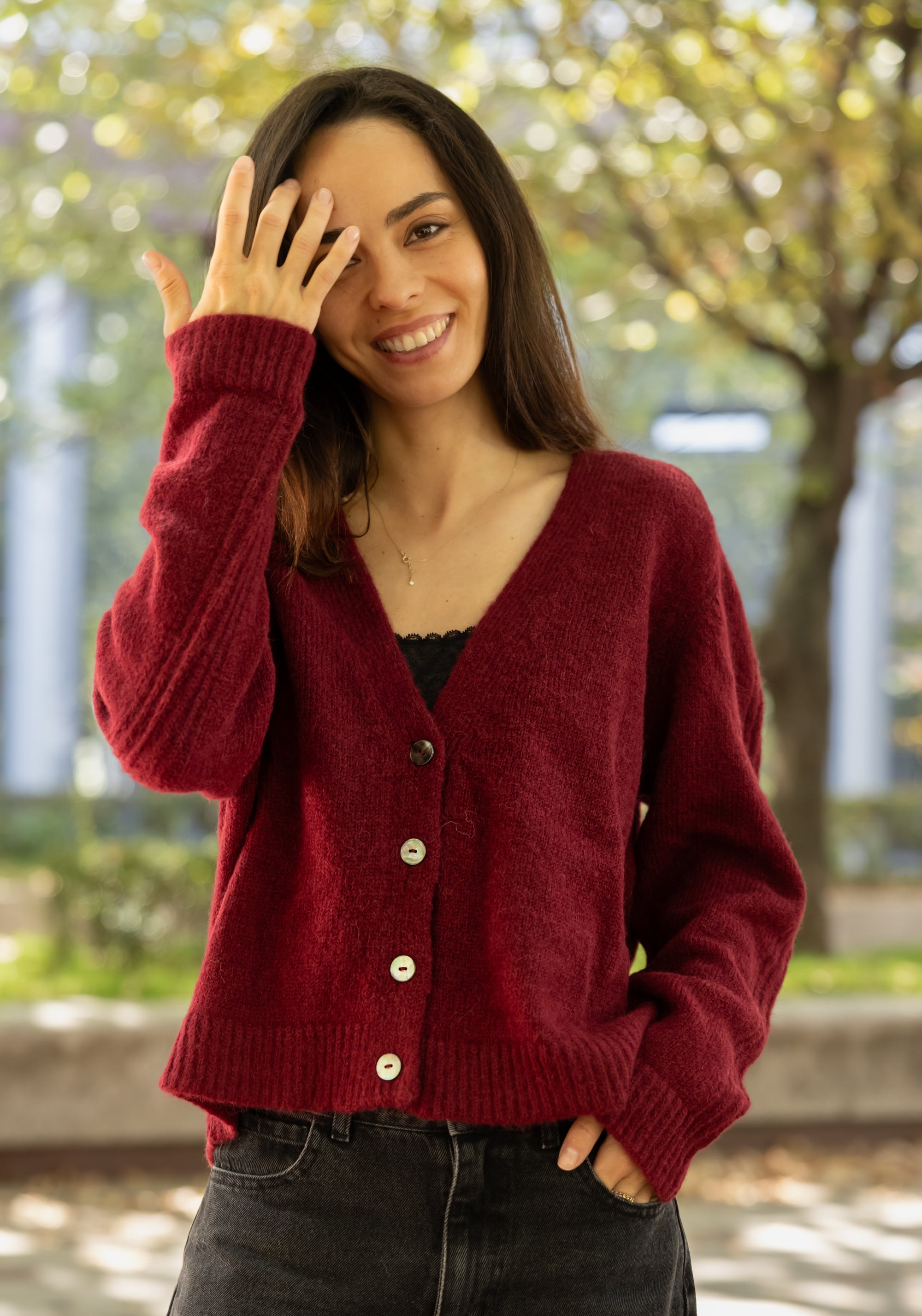 Cardigan femei baby alpaca - Isra Bordeaux