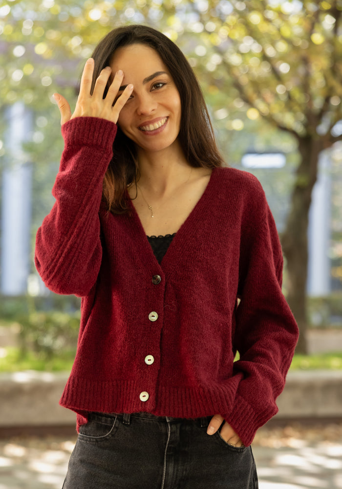 Cardigan femei baby alpaca - Isra Bordeaux