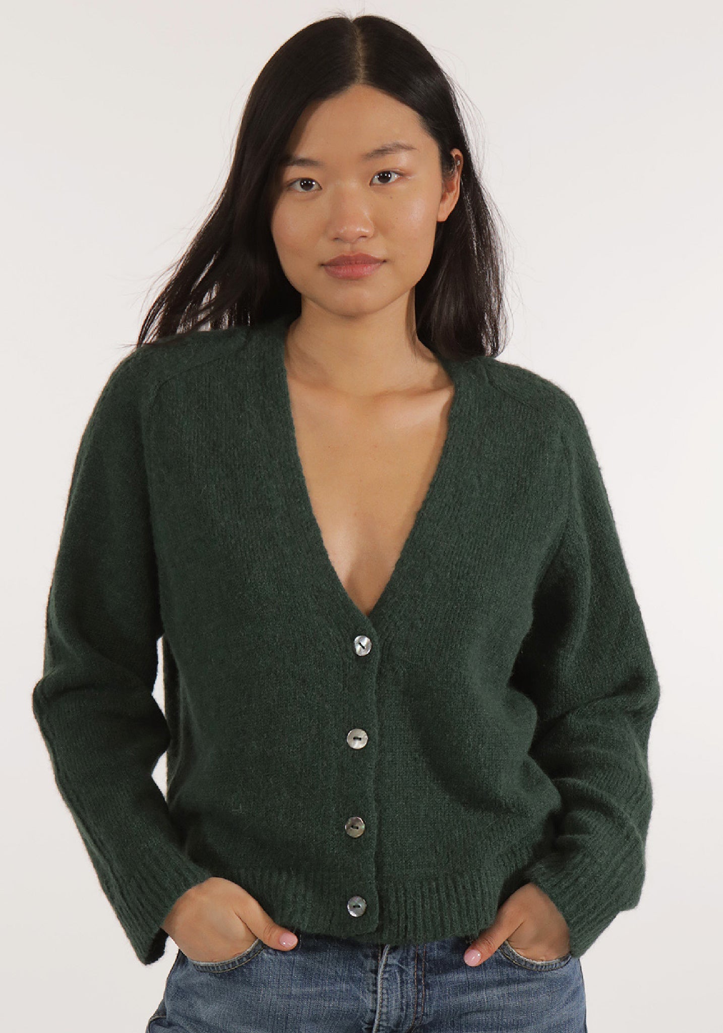 Cardigan femei baby alpaca - Isra Dark Green