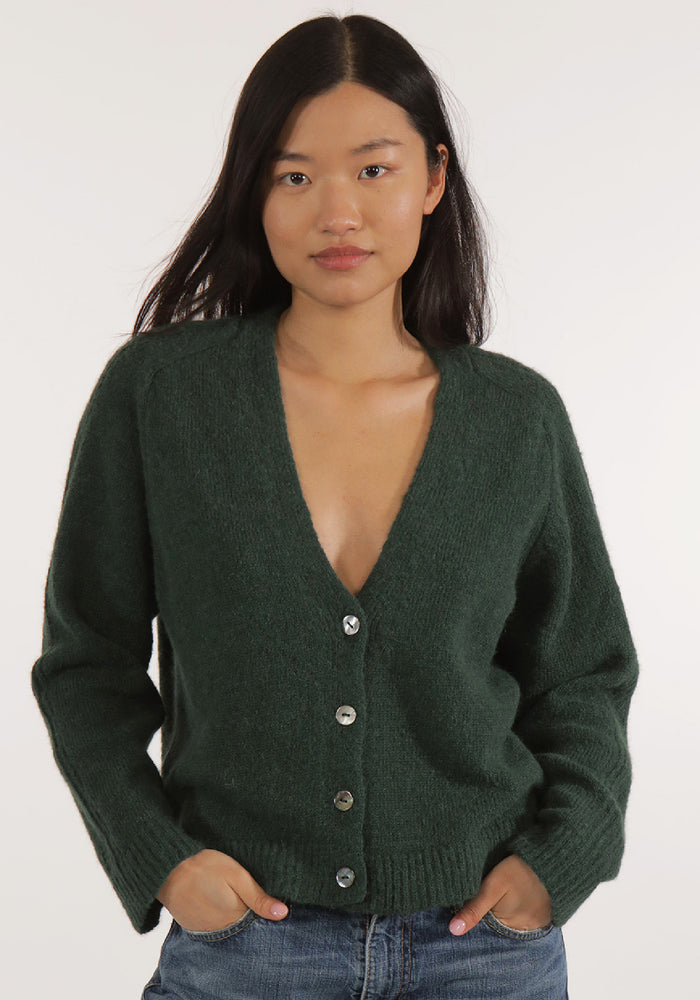 Cardigan femei baby alpaca - Isra Dark Green