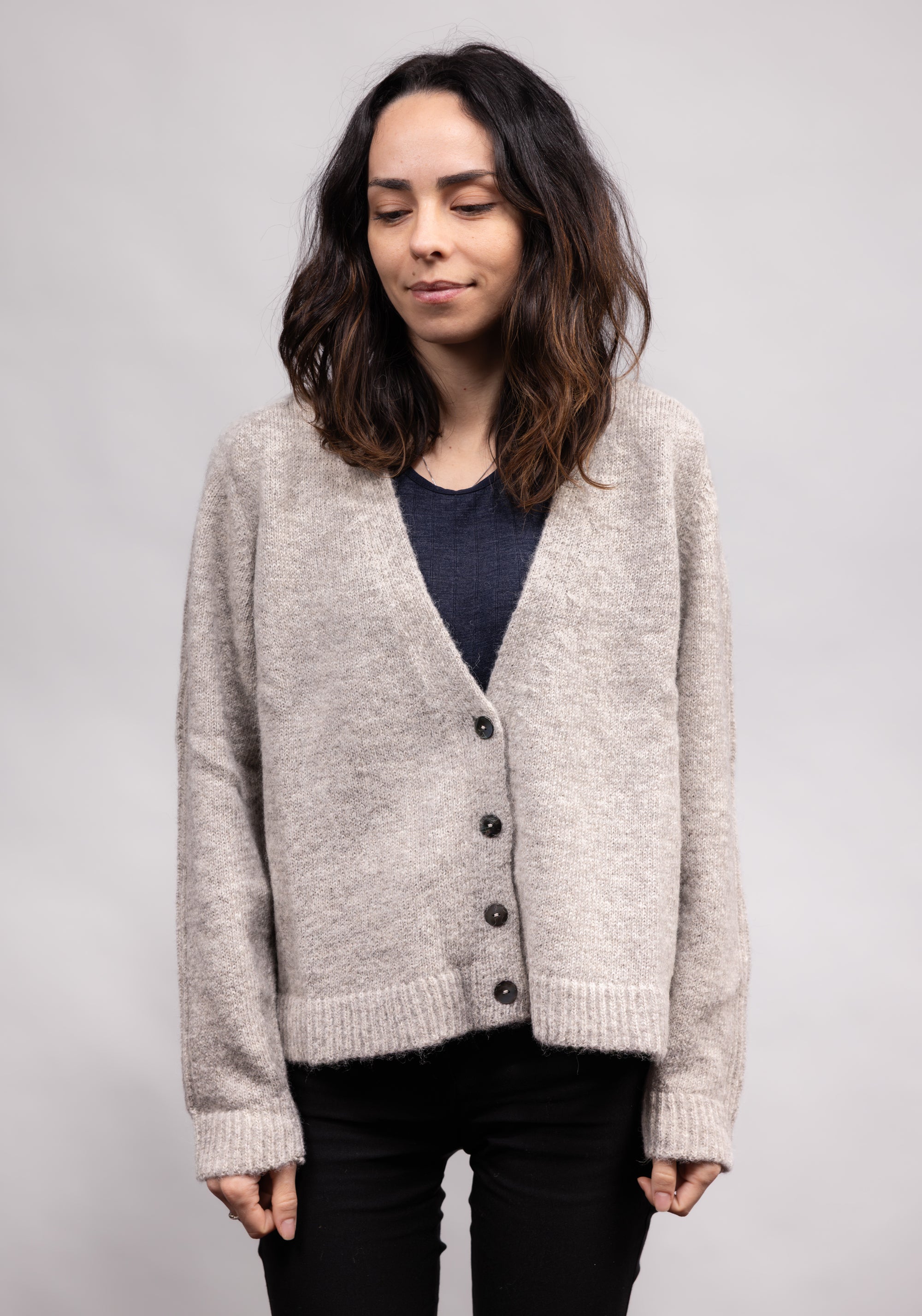 Cardigan femei baby alpaca - Isra Light Grey