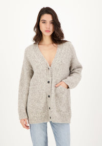 Cardigan femei din alpaca și bumbac Pima - Derya Light Grey Les Racines du Ciel HipHip.ro