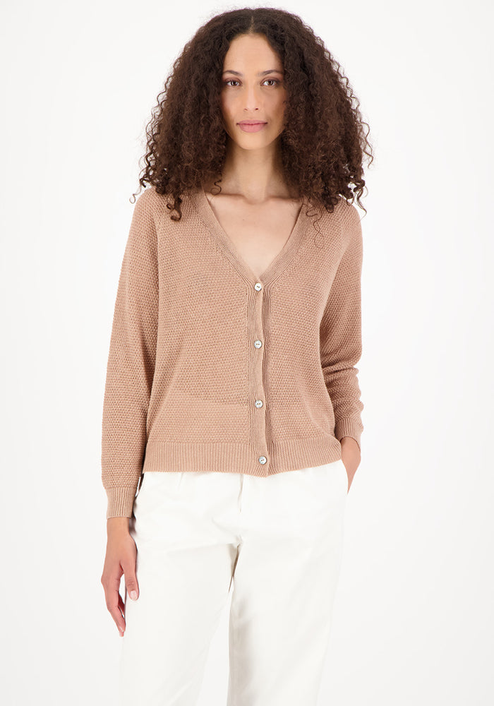 Cardigan femei tricotat din in și bumbac - Elsa Beige