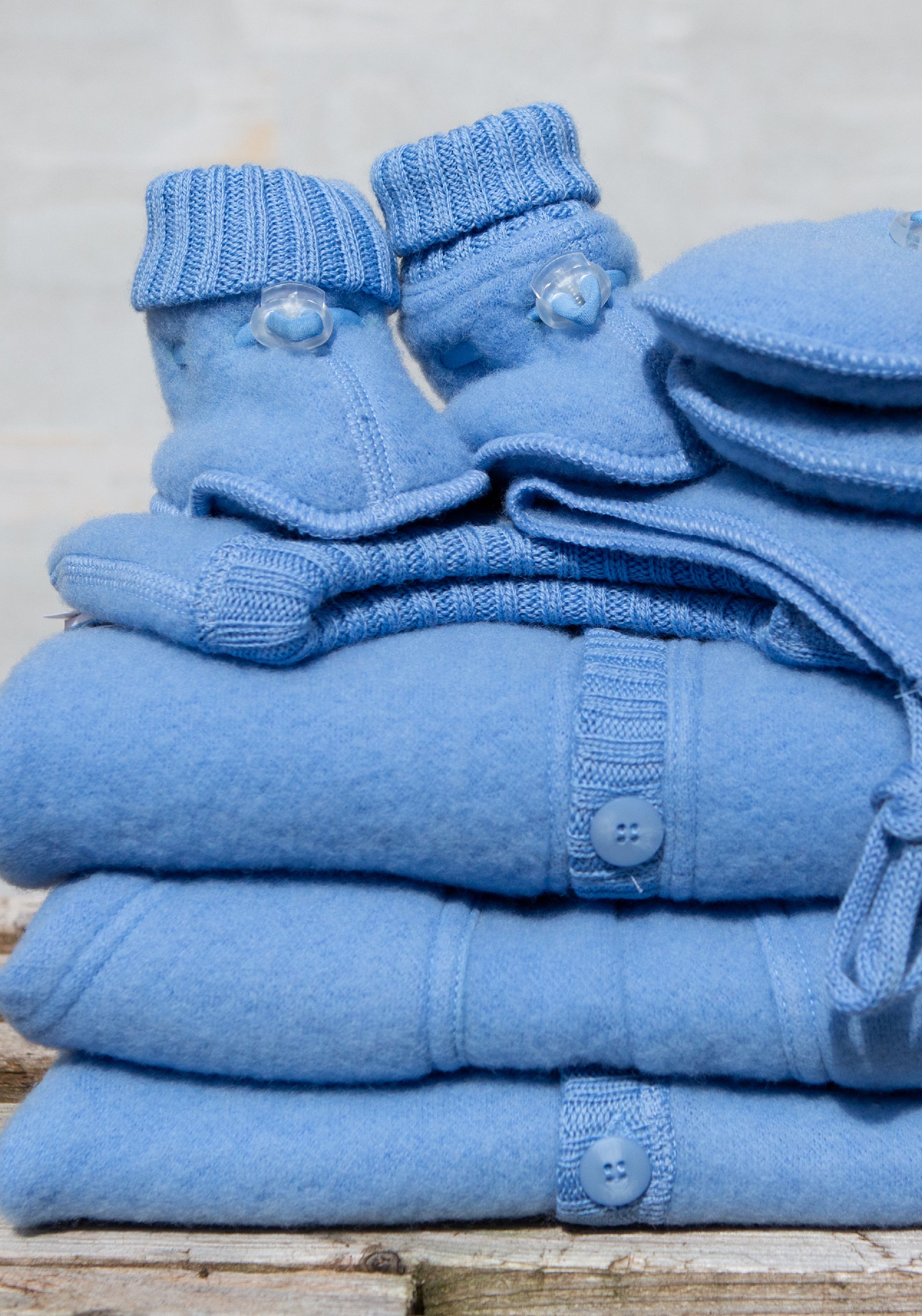 Cagulă dublată fleece din lână merinos - Blue Allure