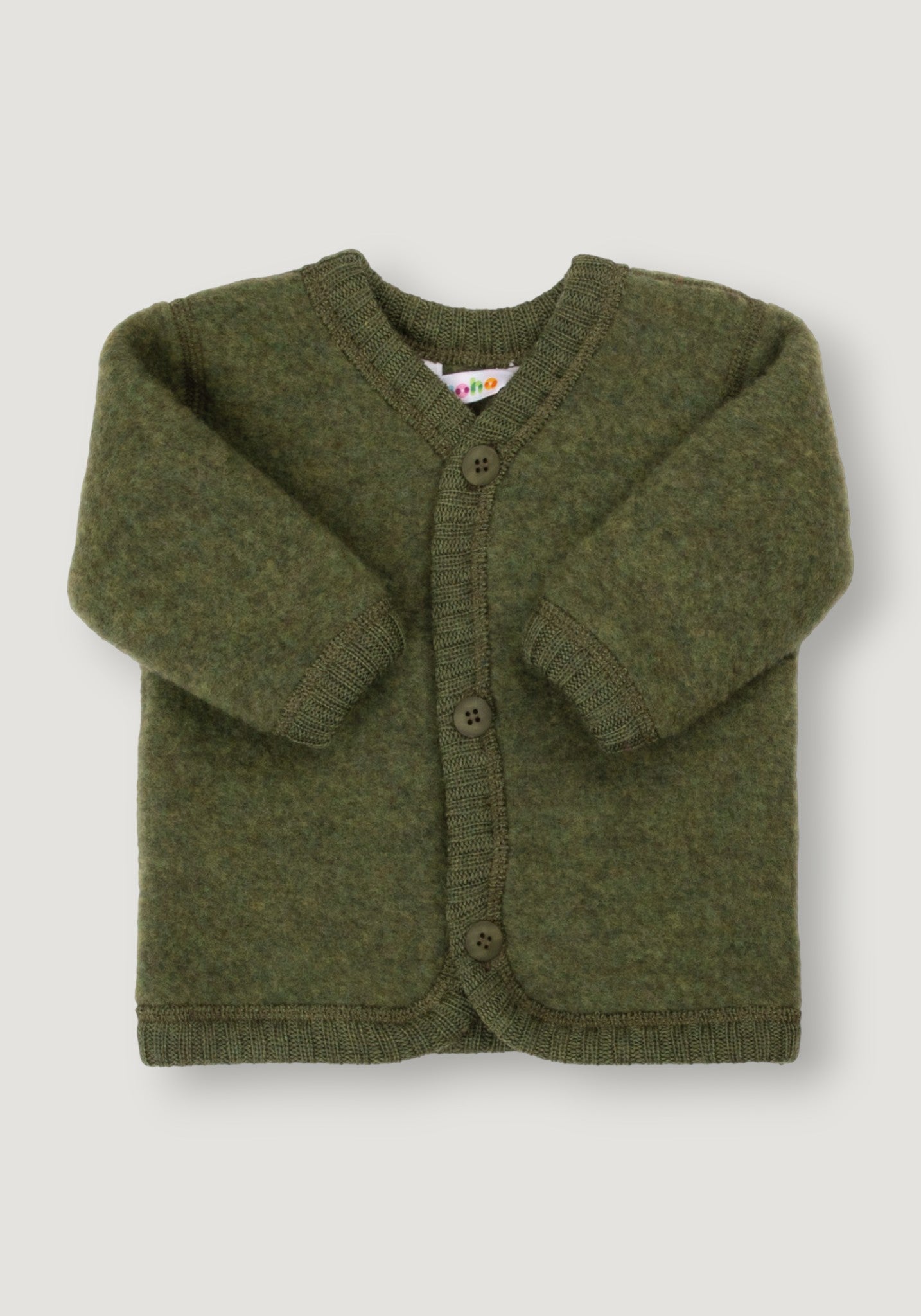 Cardigan fleece din lână merinos - Dark Olive 80