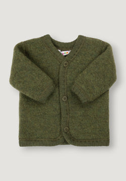 Cardigan fleece din lână merinos - Dark Olive 80