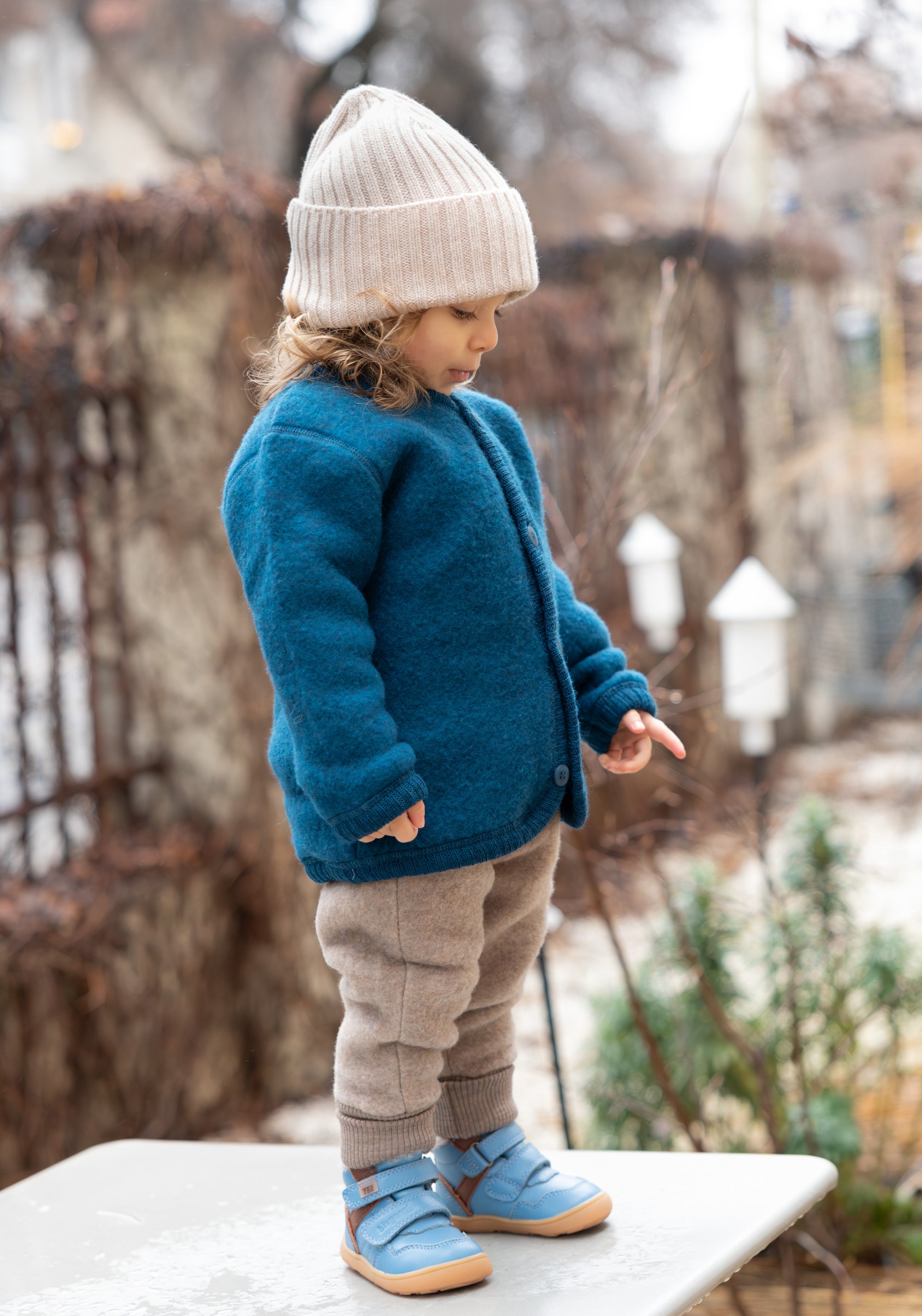 Cardigan fleece din lână merinos - Dark Turquoise