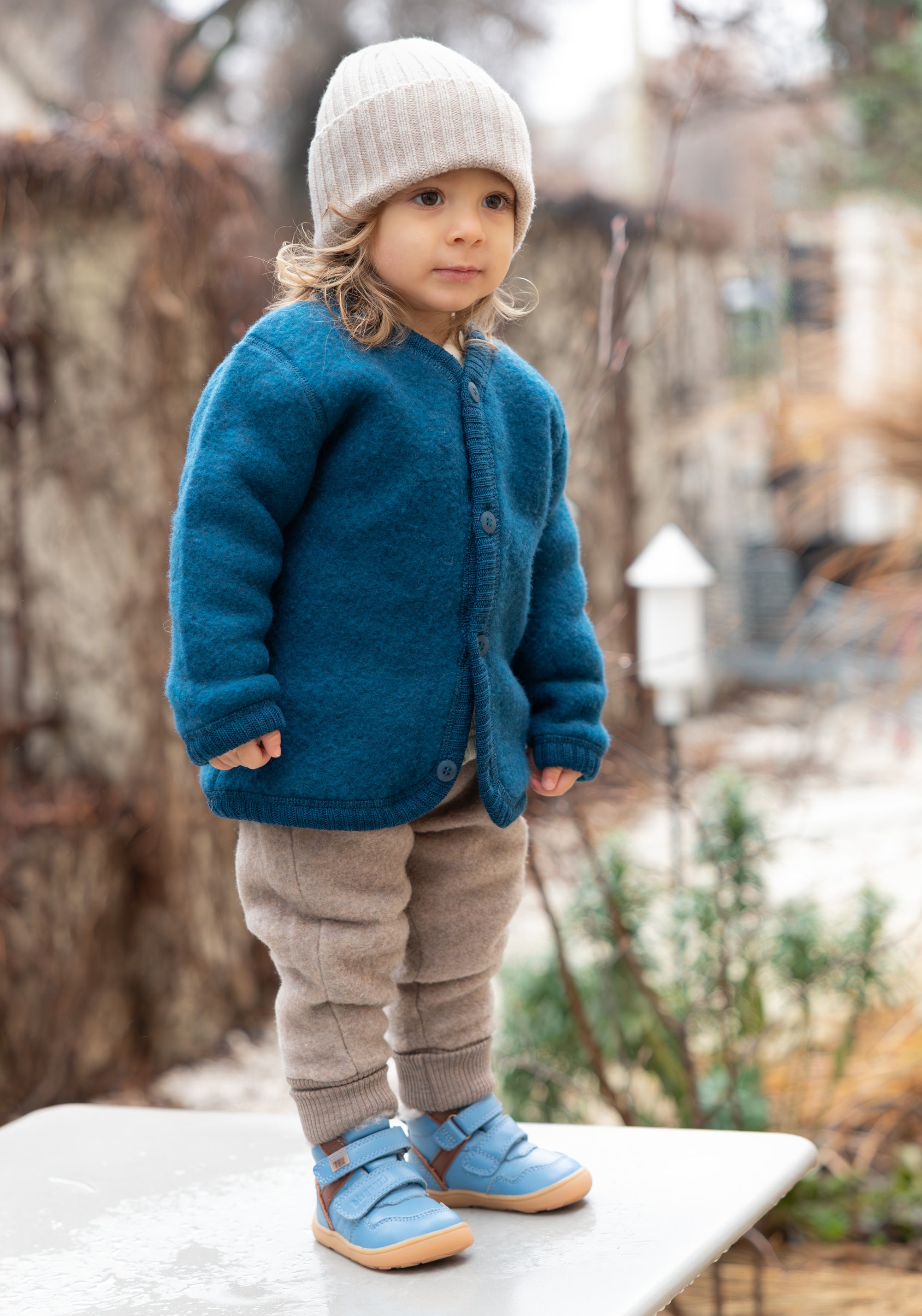 Cardigan fleece din lână merinos - Dark Turquoise