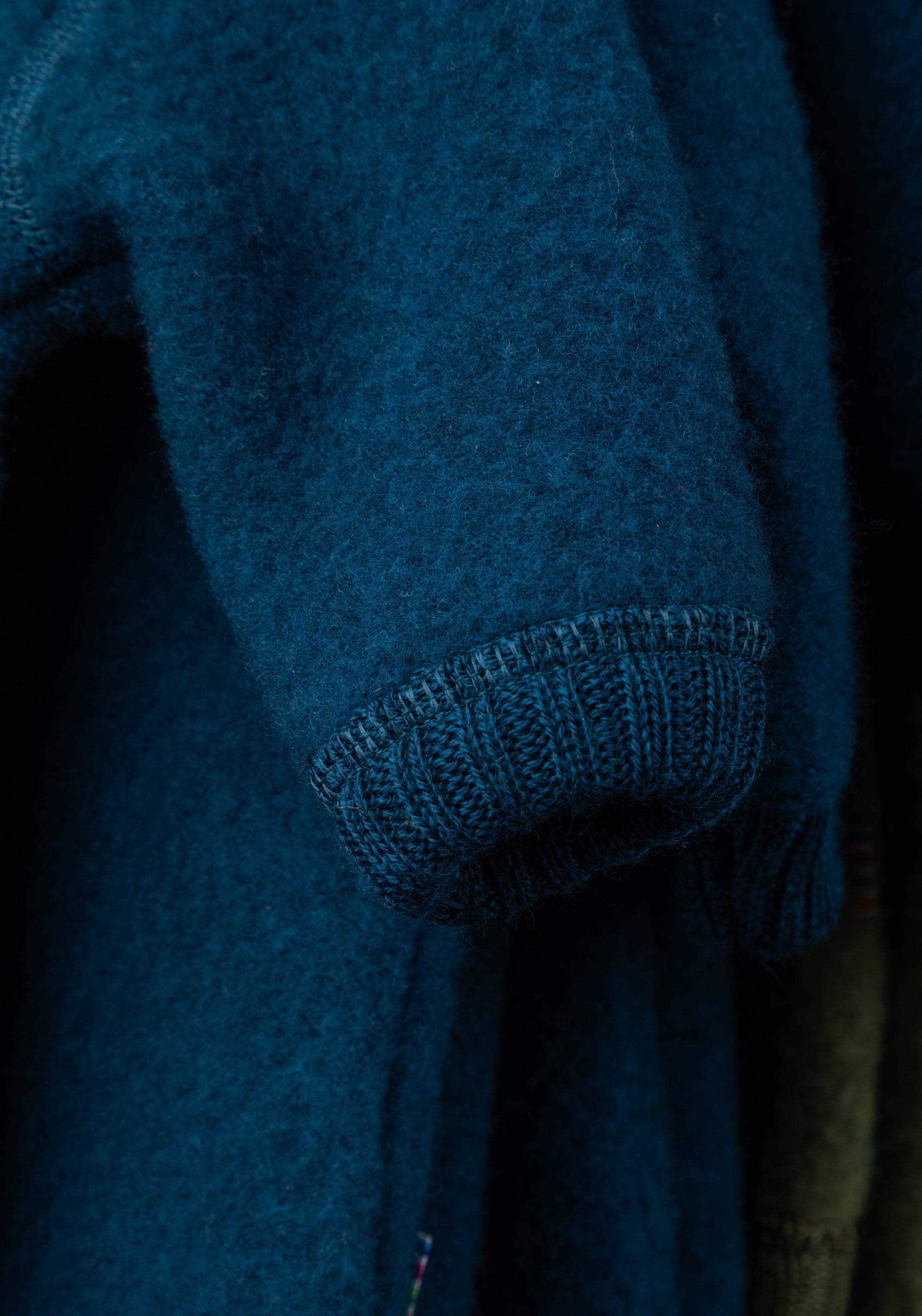 Cardigan fleece din lână merinos - Dark Turquoise