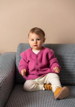 Cardigan fleece din lână merinos - Pink