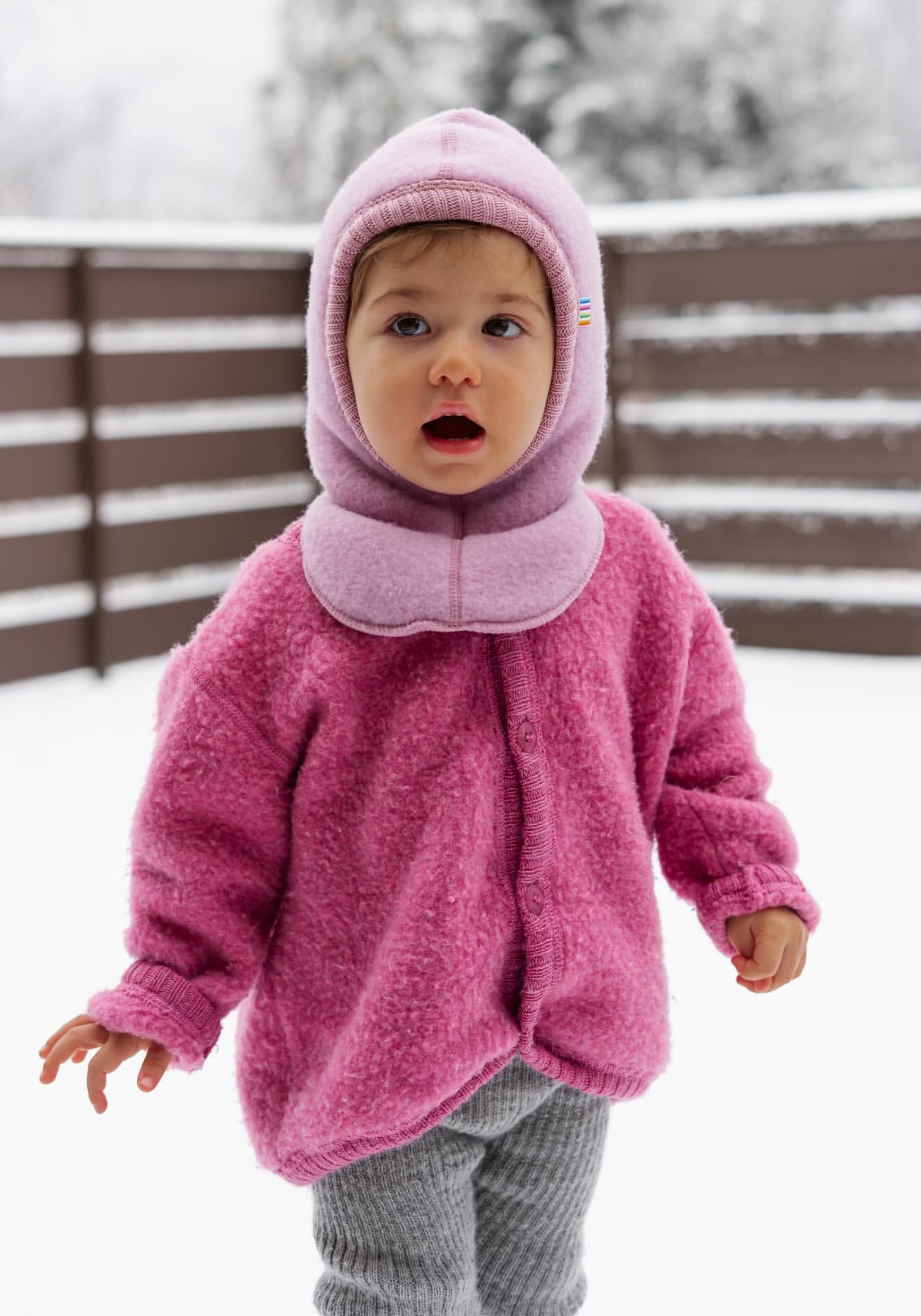 Cardigan fleece din lână merinos - Pink