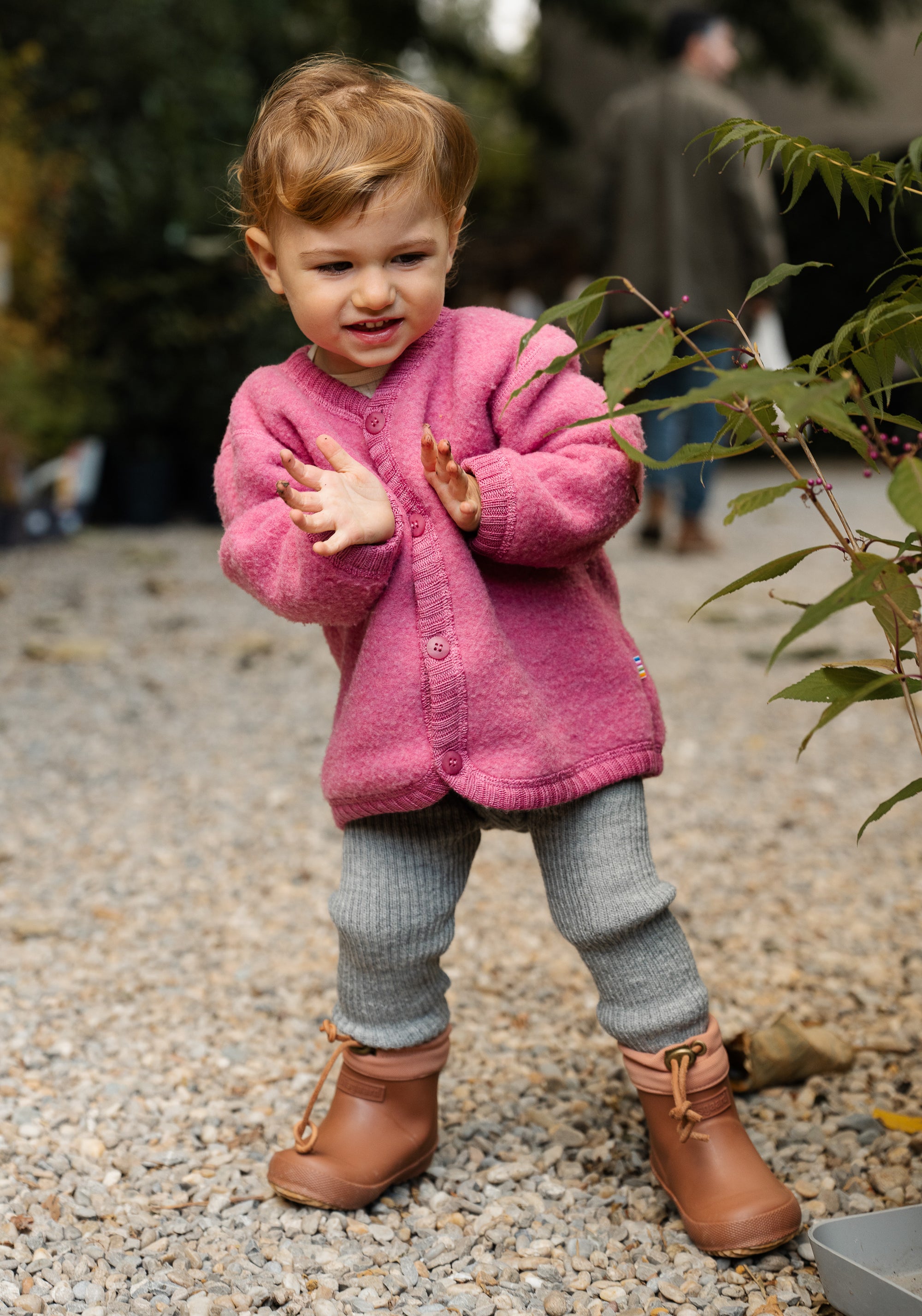 Cardigan fleece din lână merinos - Pink