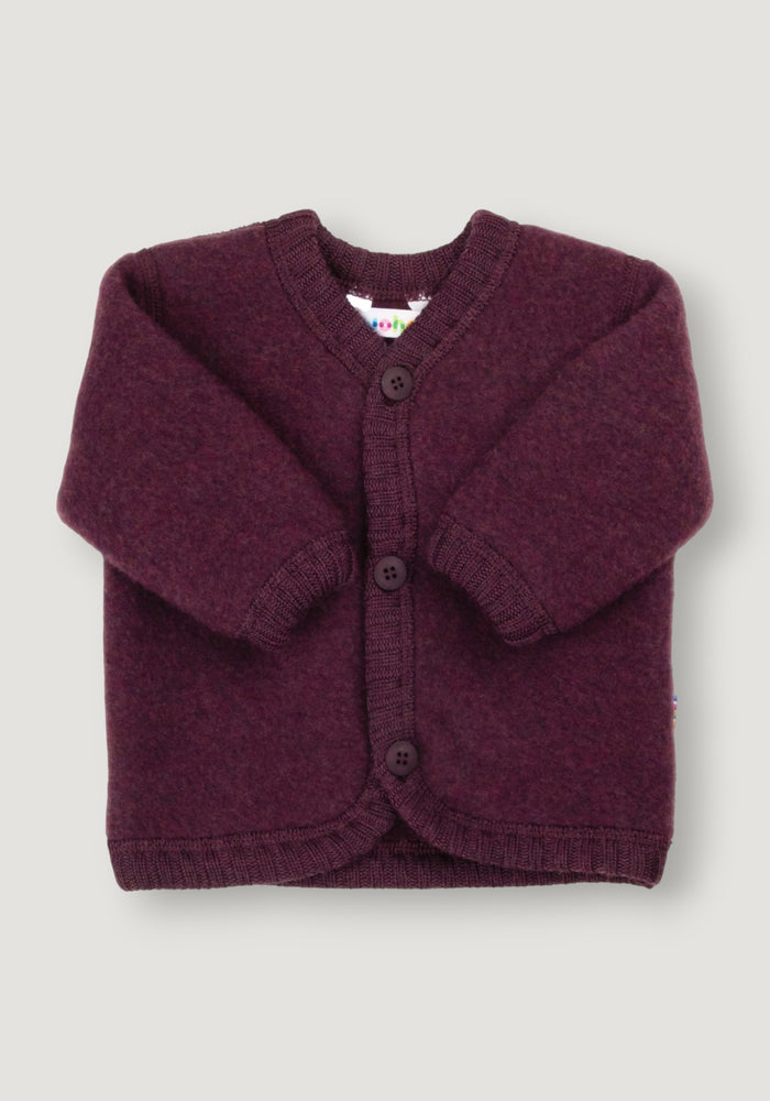 Cardigan fleece din lână merinos - Plum 80