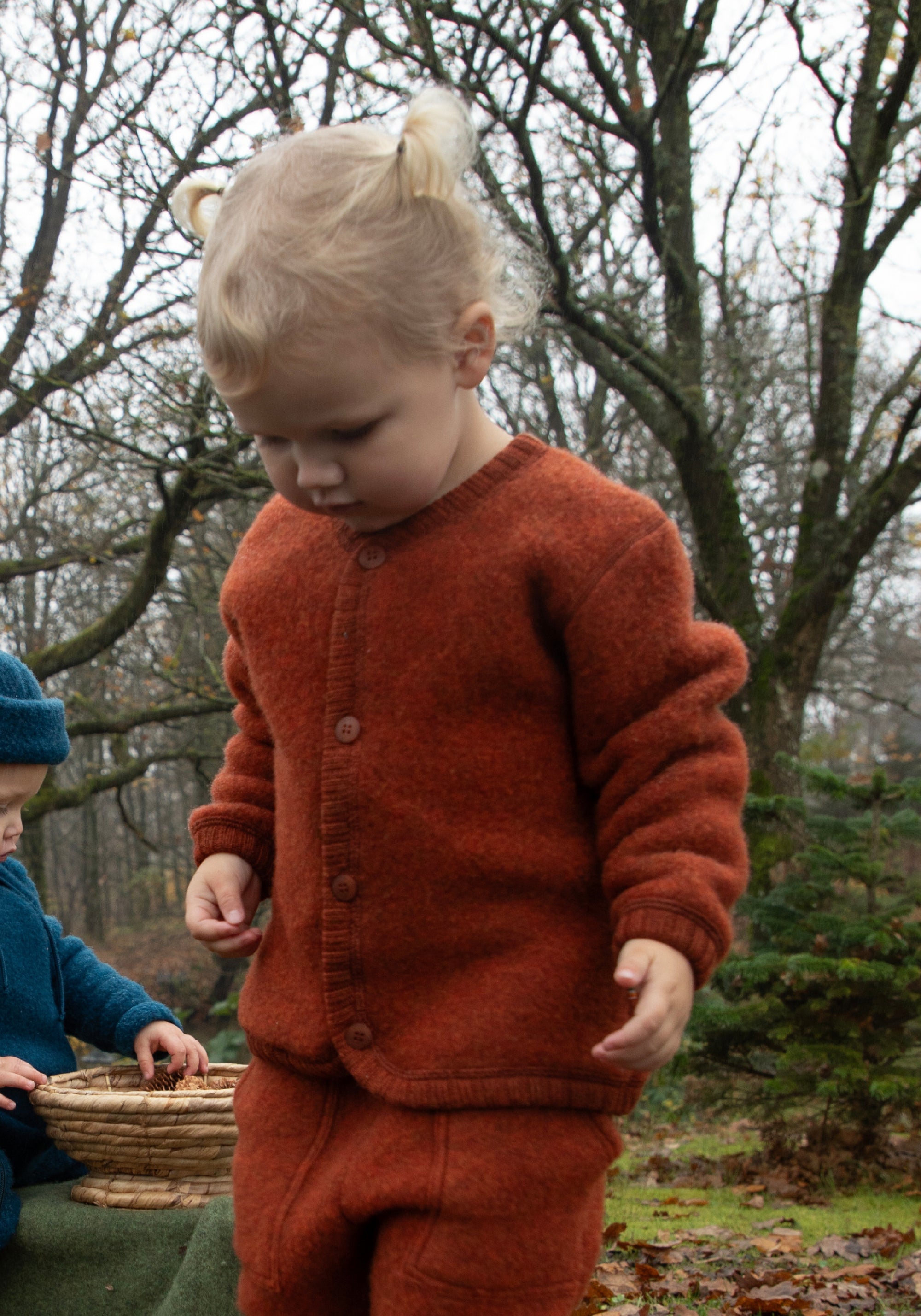Cardigan fleece din lână merinos - Russet