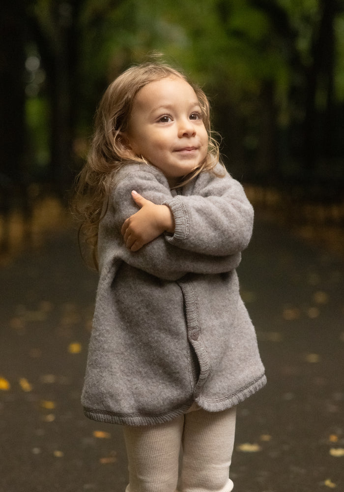 Cardigan fleece din lână merinos - Sesame Melange