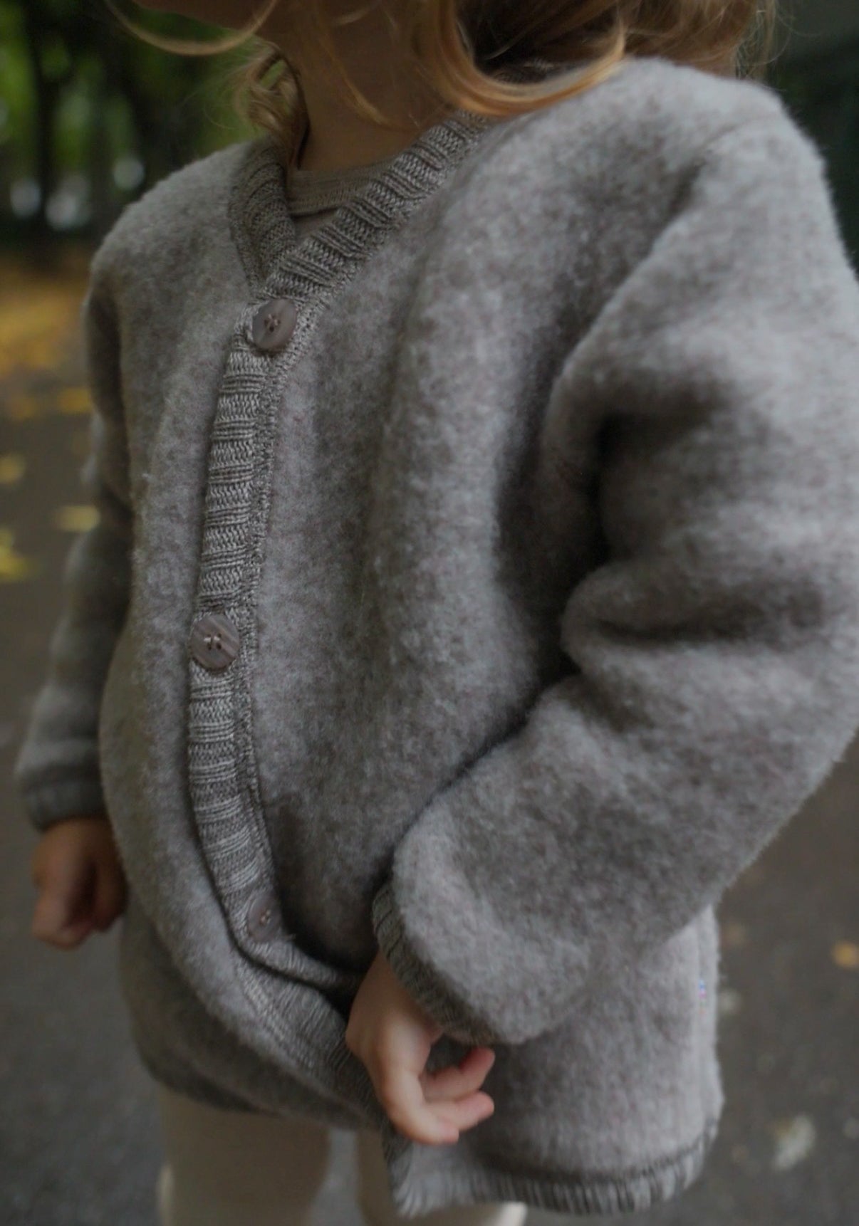 Cardigan fleece din lână merinos - Sesame Melange