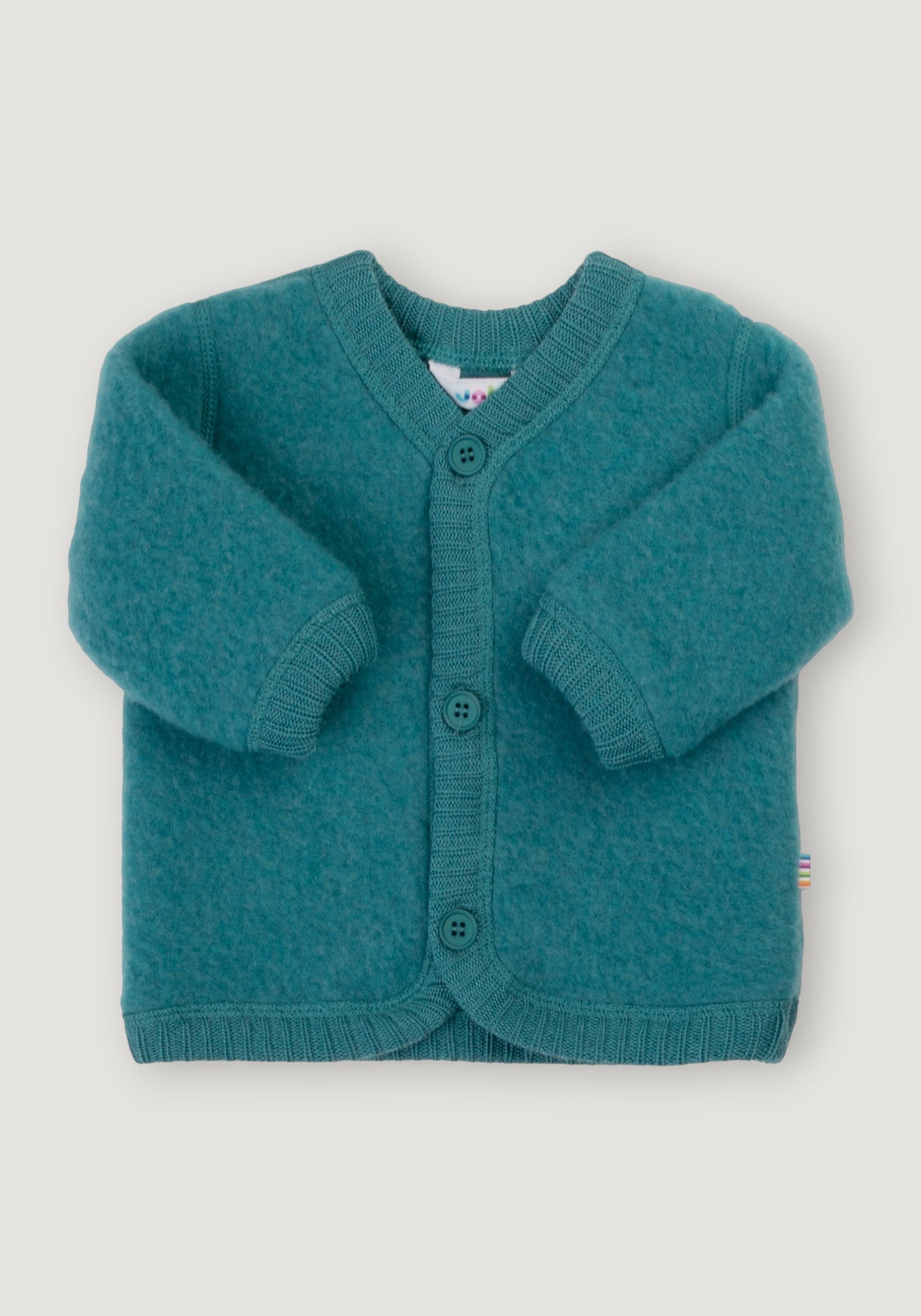 Cardigan fleece din lână merinos - Turquoise