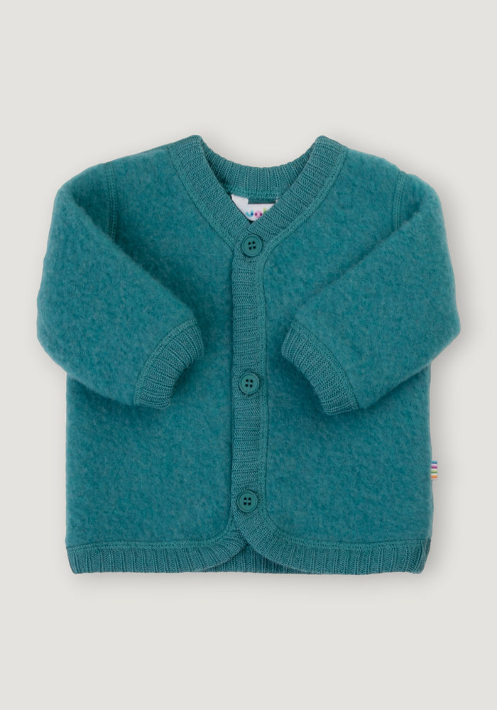 Cardigan fleece din lână merinos - Turquoise