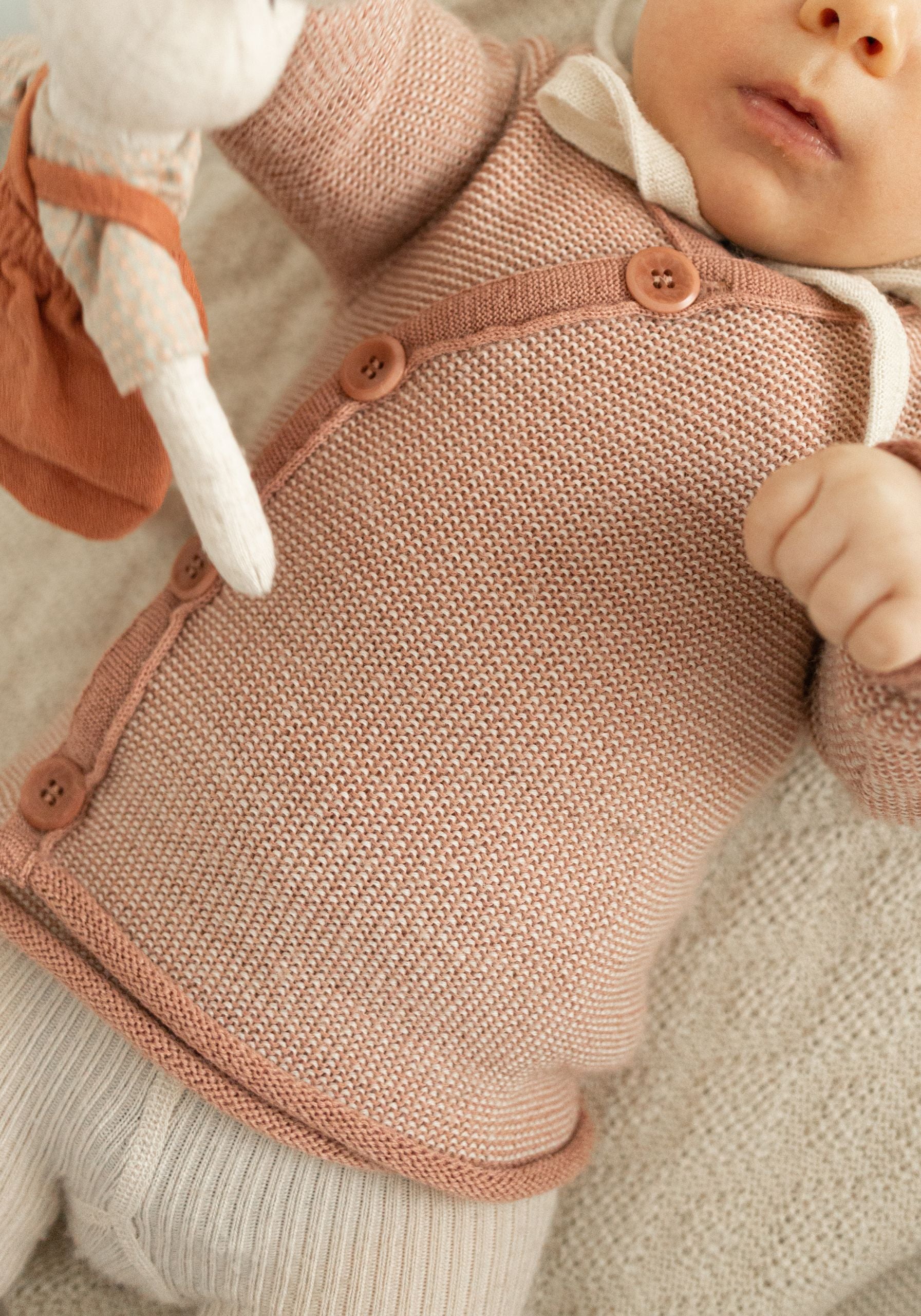 Cardigan kimono din lână merinos - Rose/Natural