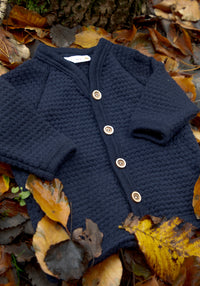 Cardigan lână merinos - Bubble Knit Navy Joha HipHip.ro