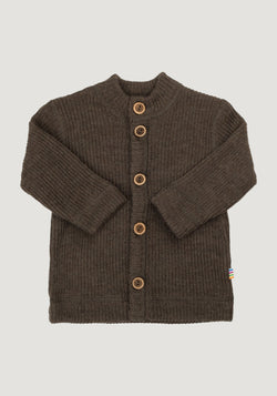 Cardigan lână merinos - Rib Dark Brown