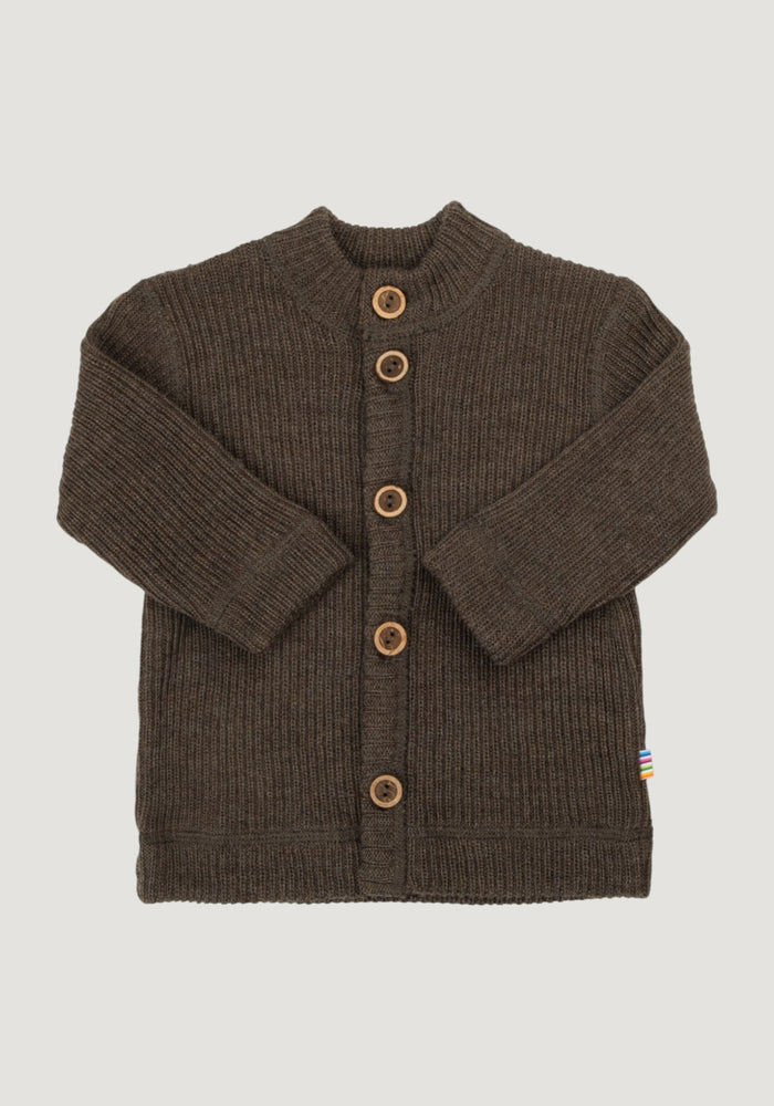 Cardigan lână merinos - Rib Dark Brown