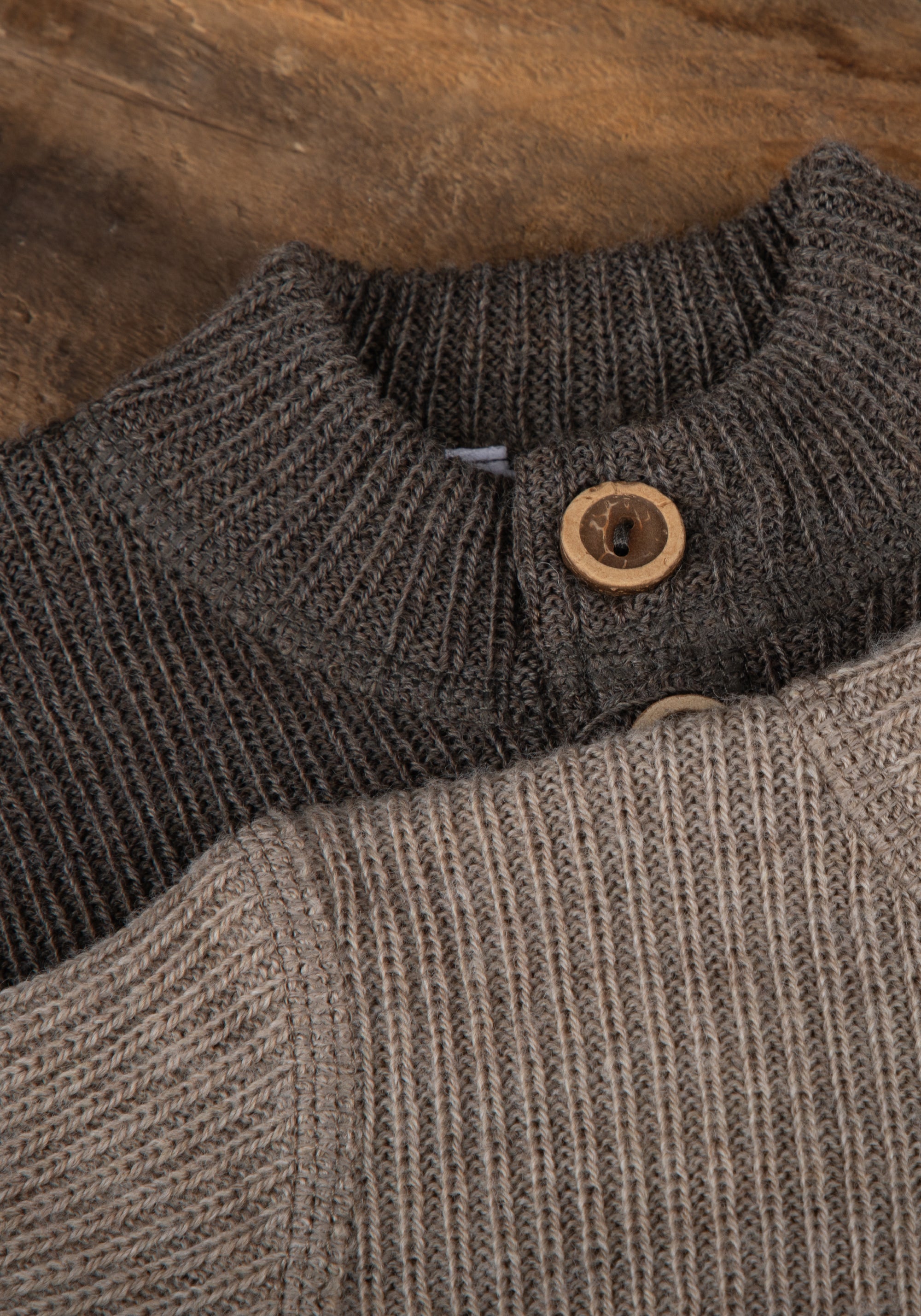 Cardigan lână merinos - Rib Dark Brown