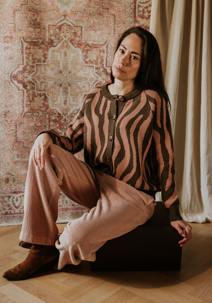 Cardigan Raglan tricotat femei din bumbac - Pink Zebra