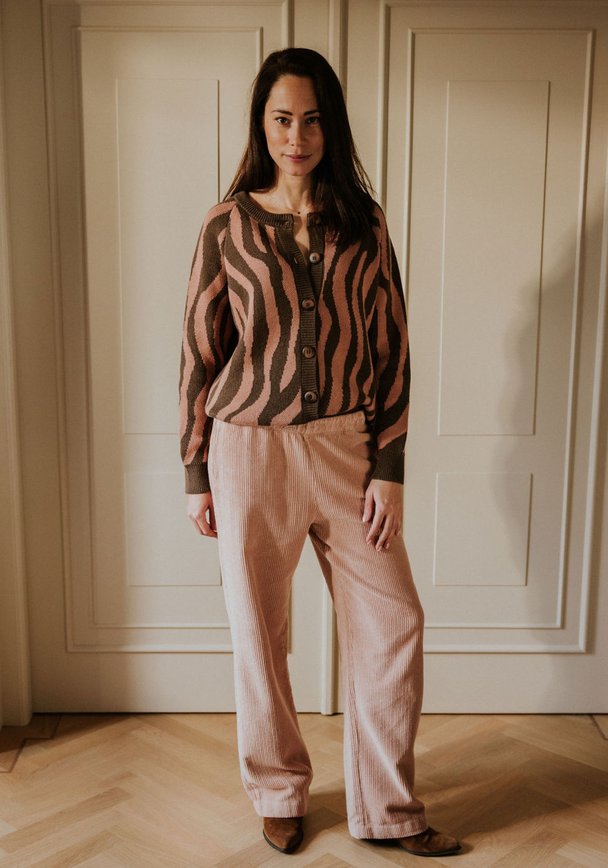 Cardigan Raglan tricotat femei din bumbac - Pink Zebra