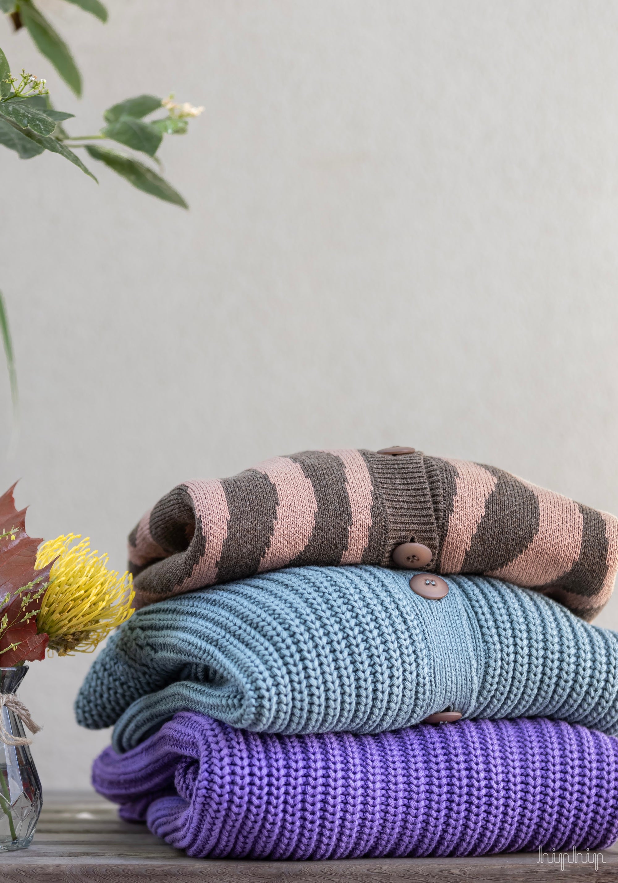 Cardigan Chunky tricotat femei din bumbac - Stone Blue