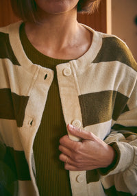 Cardigan terry femei din bumbac - Brunelle Stripe Fir Green XS