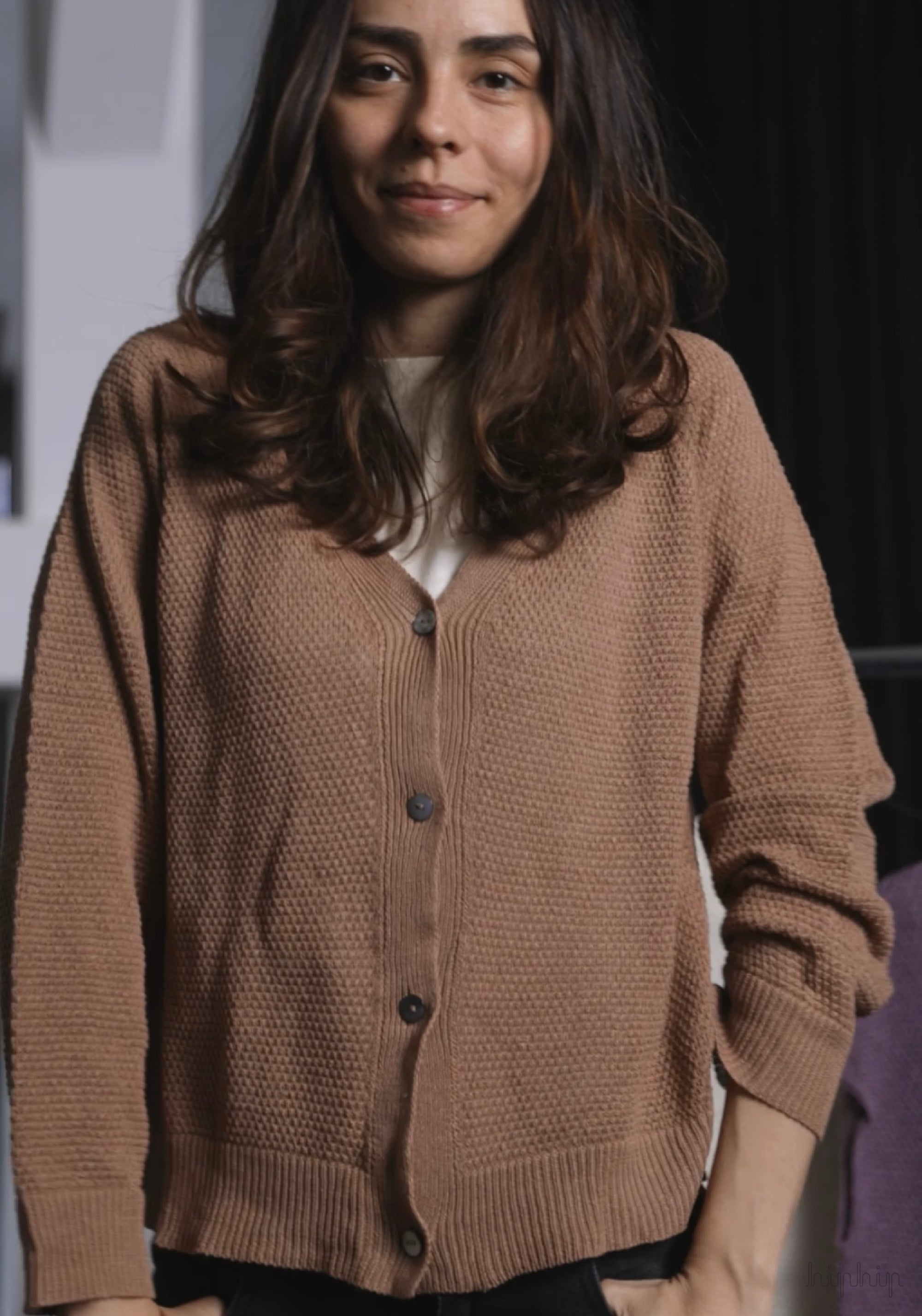 Cardigan tricotat din in și bumbac - Elsa Beige
