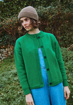 Cardigan tricotat din lână - Petale Emerald Green