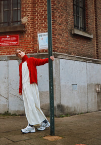 Cardigan tricotat femei din lână reciclată - Petale Scarlett Red