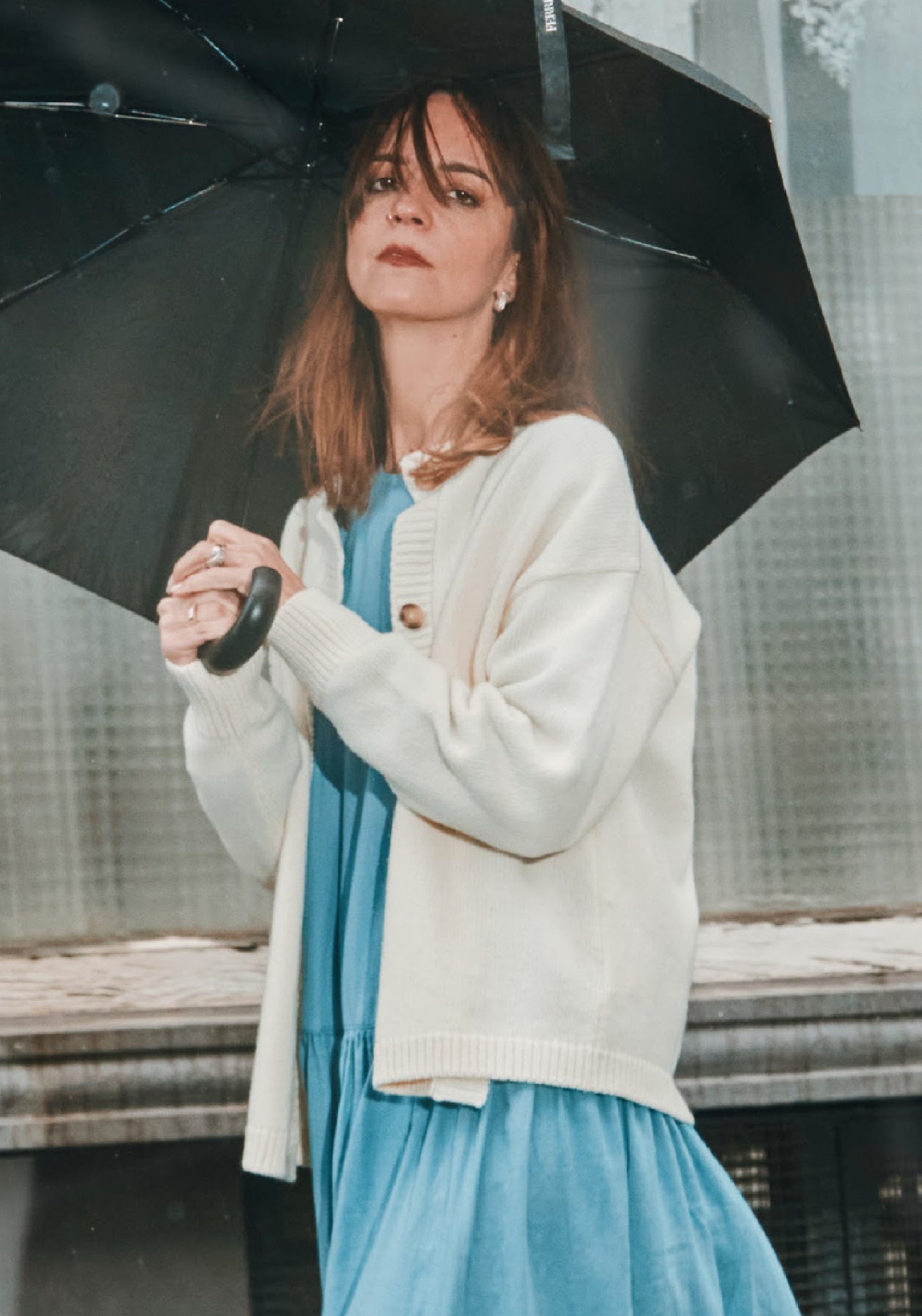 Cardigan tricotat femei din lână reciclată - Petale Ivory