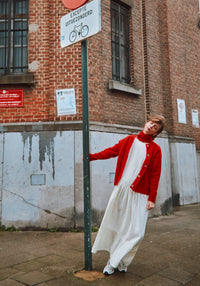Cardigan tricotat femei din lână reciclată - Petale Scarlett Red