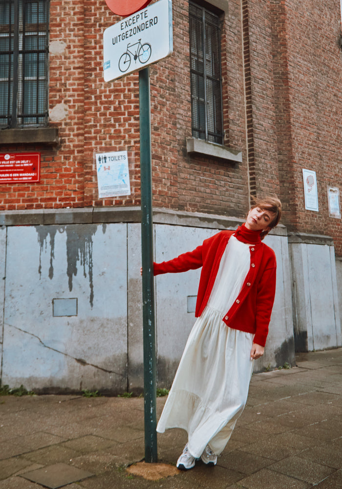 Cardigan tricotat femei din lână reciclată - Petale Scarlett Red
