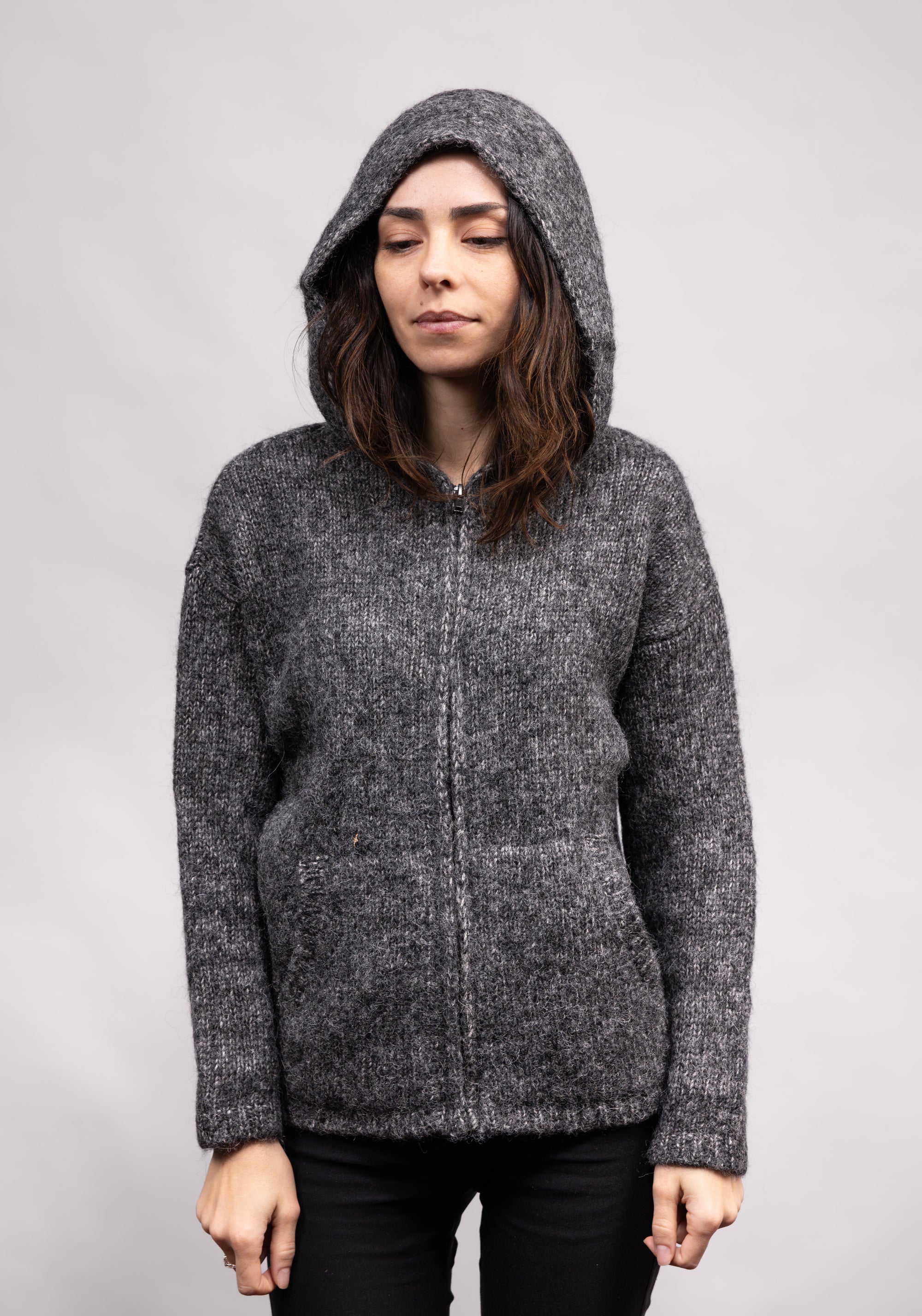 Cardigan unisex din alpaca și bumbac Pima - Diamant Anthracite