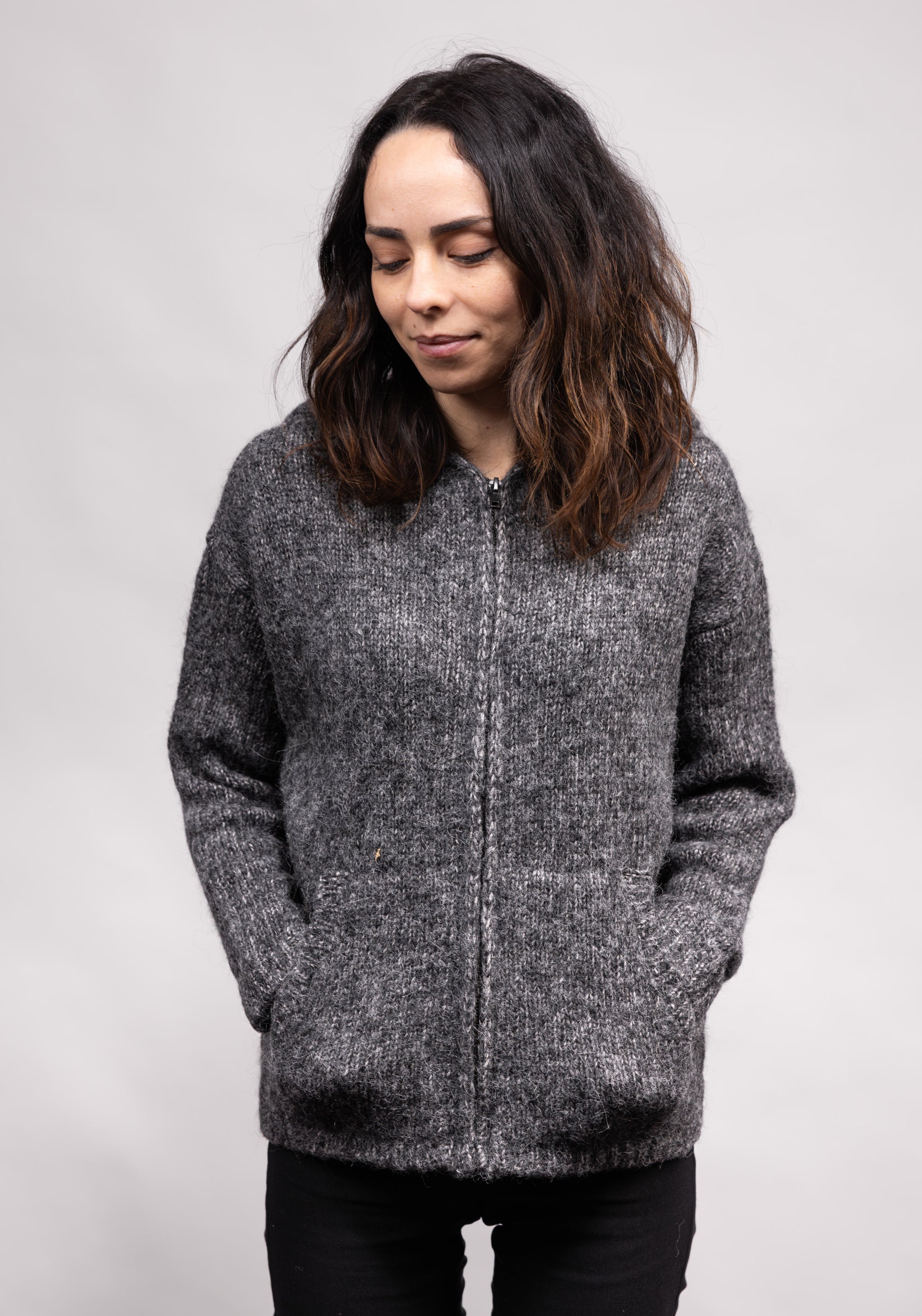 Cardigan unisex din alpaca și bumbac Pima - Diamant Anthracite