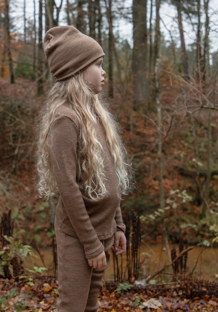 Colanți brushed din lână merinos - Rib Warm Brown