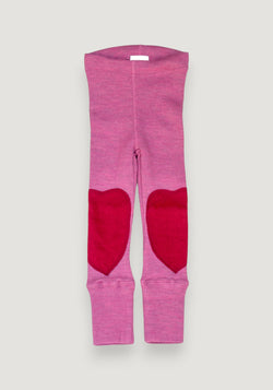 Colanți cu protecții genunchi din lână merinos - Heart Patches Nebula Pink