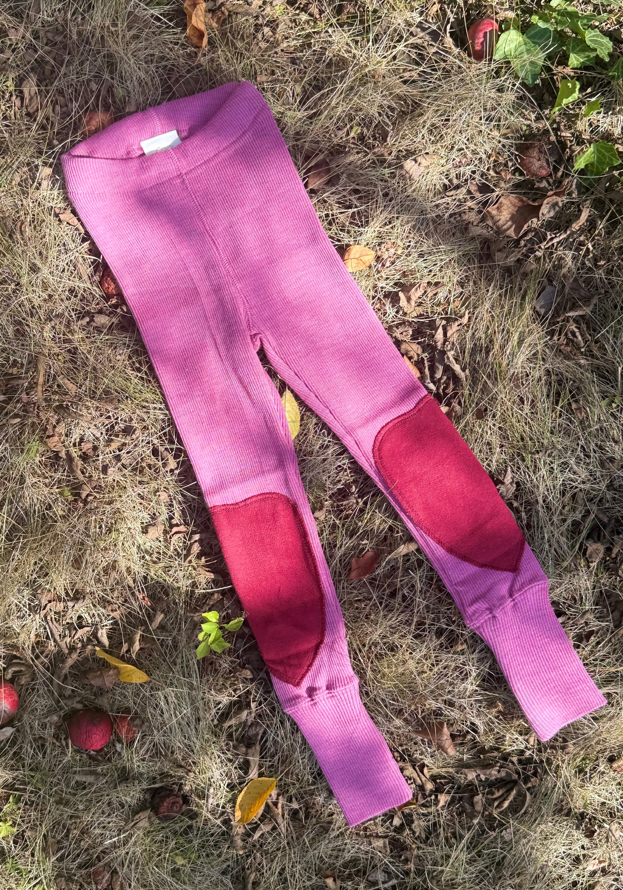 Colanți cu protecții genunchi din lână merinos - Heart Patches Nebula Pink