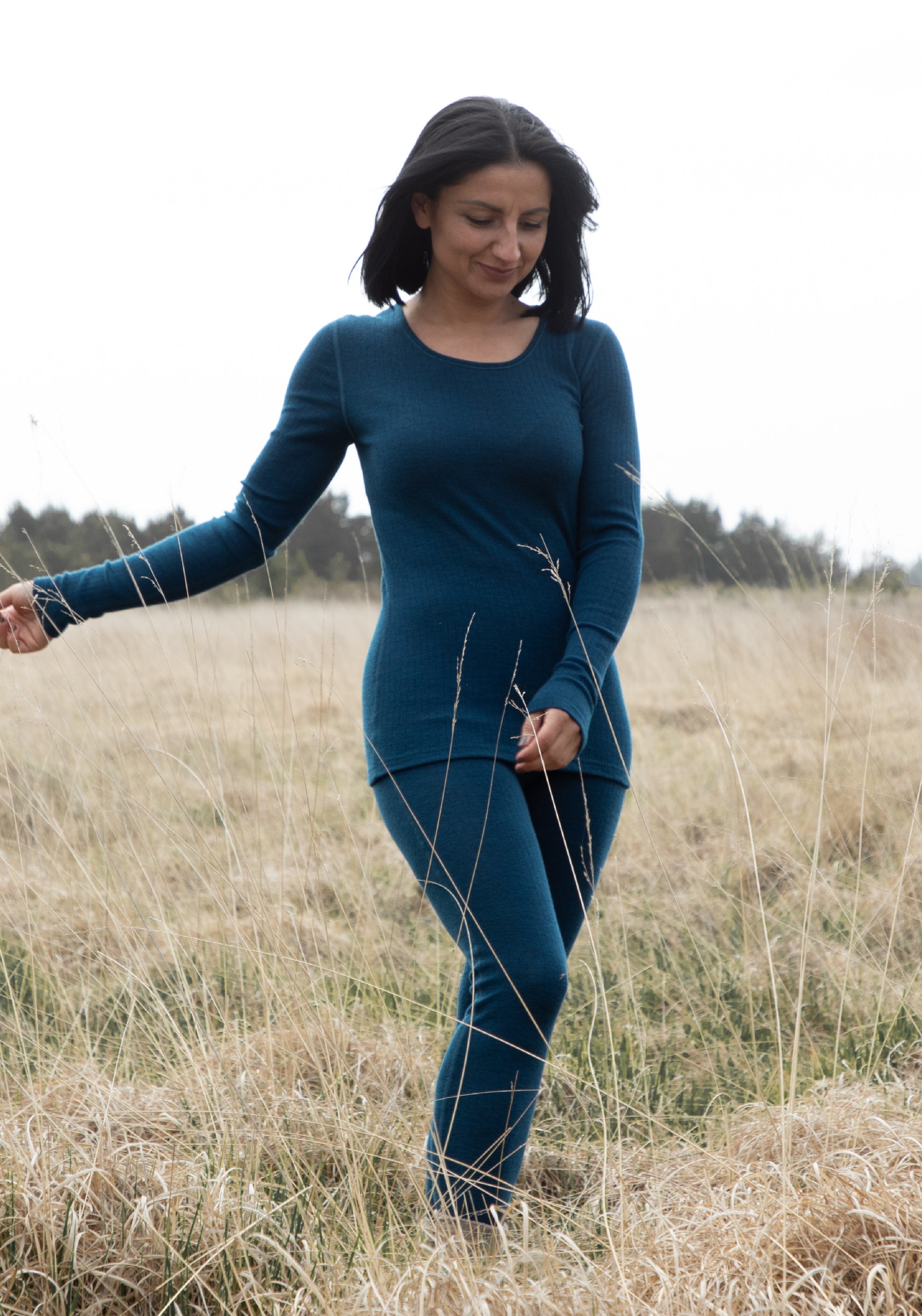 Colanți din lână merinos - Basic Dark Turquoise